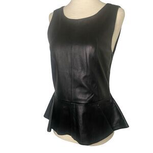 CUE London Leather Peplum Hem Tank Top Sweater Back With Zip Size S MSRP $250